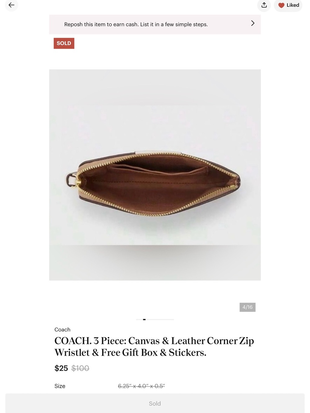 Coach Sand/Chalk Leather corner zip Wristlet - Picture 5 of 9